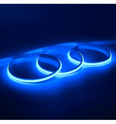 Ruban LED COB 5m 9W/m Bleu sans points - 24V DC, IP67, 240 LED/m, 5 ans de garantie