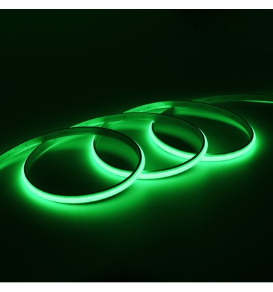 Ruban LED COB 5m 9W/m Vert sans points - 24V DC, IP67, 240 LED par mètre, 5 ans de garantie