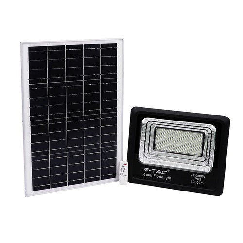 Projecteur LED solaire 300W - 4200lm, IP65, 6000K, avec panneau solaire et télécommande