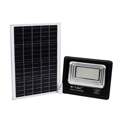 Projecteur LED solaire 300W - 4200lm, IP65, 6000K, avec panneau solaire et télécommande
