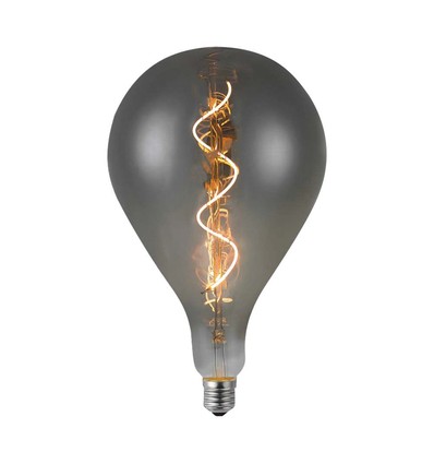 Ampoule LED E27 4W filament spirale - A160, verre fumé, blanc chaud