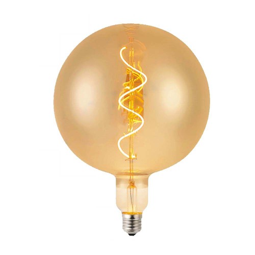 Ampoule LED E27 4W filament spirale - G200 globe, verre ambré, blanc chaud, 250lm