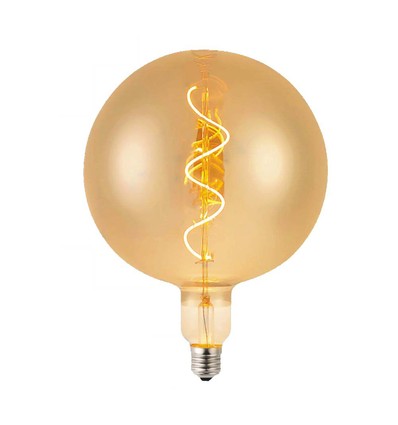 Ampoule LED E27 4W filament spirale - G200 globe, verre ambré, blanc chaud, 250lm