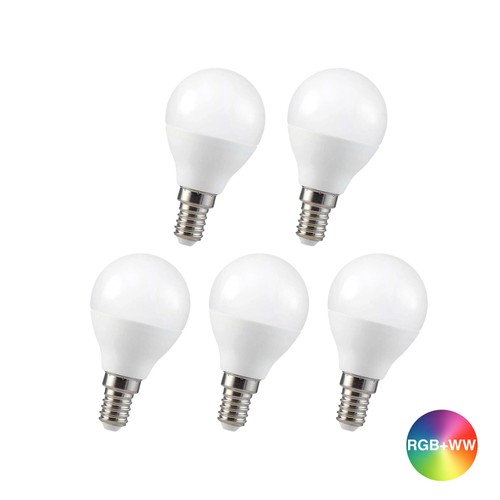 5 pcs. Ampoule LED RGBW - 4,8W, télécommande RF, dimmable, E14