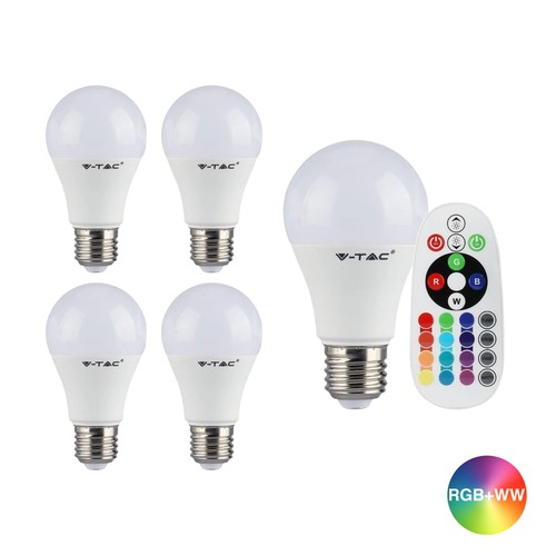 5 pièces ampoule LED RGBW - 6W, Avec télécommande RF, E27