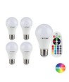 5 pièces ampoule LED RGBW - 6W, Avec télécommande RF, E27