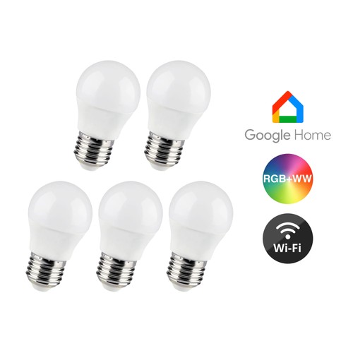 Lot de 5 ampoules LED Wifi E27 5W - G45, Tuya/Smart Life, fonctionne avec Google Home