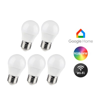 Lot de 5 ampoules LED Wifi E27 5W - G45, Tuya/Smart Life, fonctionne avec Google Home