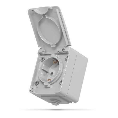 Prise schuko simple - extérieure, IP65, grise