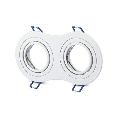 Double spot encastrable GU10 - Rond, blanc, aluminium, IP20, Perçage : 155x75 mm, Dim : 173x91 mm