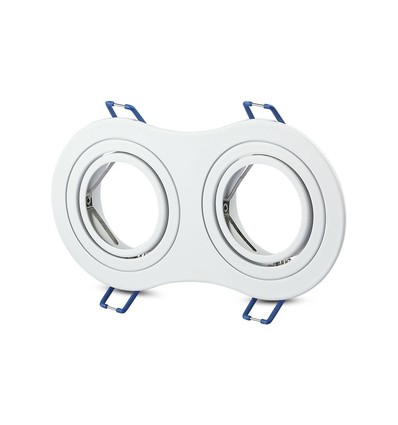 Double spot encastrable GU10 - Rond, blanc, aluminium, IP20, Perçage : 155x75 mm, Dim : 173x91 mm