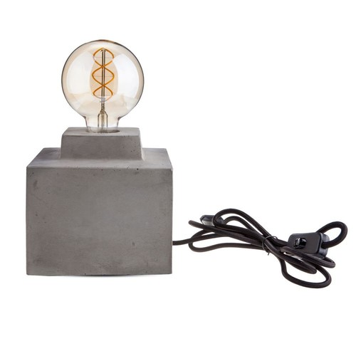 Lampe à poser carrée en béton - Douille E27, Ø16cm, câble 2m avec interrupteur, béton gris