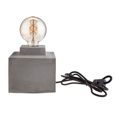 Lampe à poser carrée en béton - Douille E27, Ø16cm, câble 2m avec interrupteur, béton gris