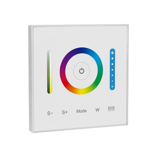 Contrôleur mural 3-en-1 pour RGB / RGBW / RGB+CCT - 12V-24V, RF 2.4GHz, 86x86mm, blanc, panneau tactile