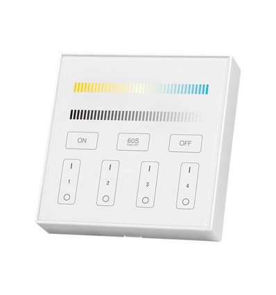 Panneau tactile WiFi/WLAN 4 zones pour strips LED - 12V/24V, blanc, 86x86mm, pour couleur unique et CCT
