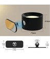 Applique murale rechargeable 4,5W CCT - IP20, ronde, noir mat, rotative à 360°, source lumineuse incluse et télécommande