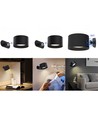 Applique murale rechargeable 4,5W CCT - IP20, ronde, noir mat, rotative à 360°, source lumineuse incluse et télécommande