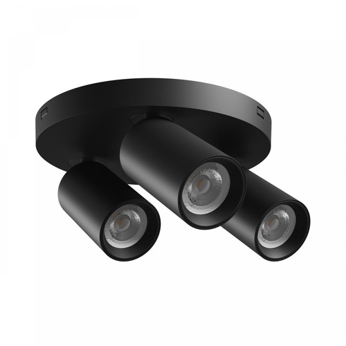Plafonnier rond avec 3 spots, GU10 - Noir, Ø22cm, IP20 intérieur, sans source lumineuse