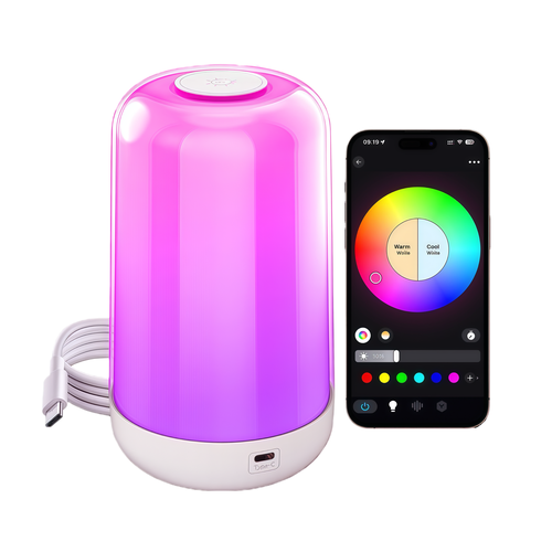 Lampe de table/veilleuse LED RGB+CCT rechargeable - Bluetooth, Blanc, tactile dimmable, IP20 intérieur