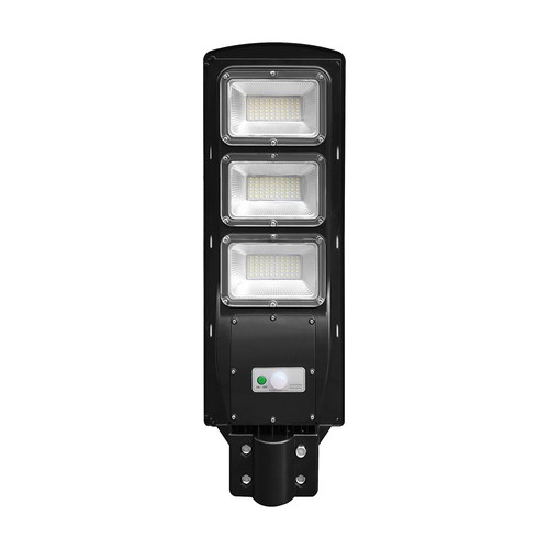 Lampadaire LED solaire 12W - 1200lm, IP65, 6000K, noir, avec panneau solaire et batterie