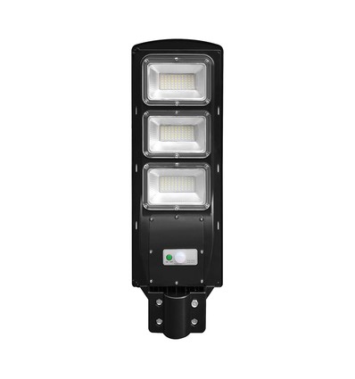Lampadaire LED solaire 12W - 1200lm, IP65, 6000K, noir, avec panneau solaire et batterie