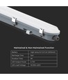 Réglette LED 150cm 48W étanche complète avec éclairage de secours - 120lm/W, IP65, 6500K, câblage traversant