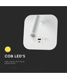 Applique de lit LED 8W avec charge USB/PD - CREE chip, 3000K, blanc, source lumineuse incl.