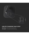 Applique de lit LED 8W avec chargement USB - Noir, 3000K, puce CREE, USB-A et USB-C