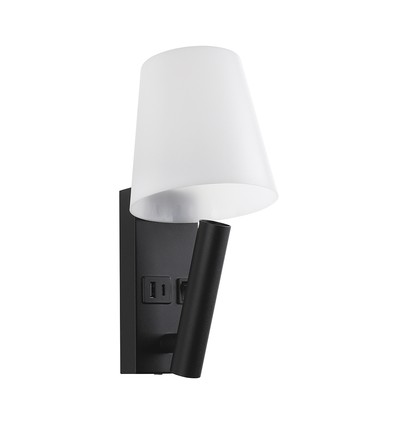 Lampe de chevet LED 2W / applique murale avec charge USB - Noir, 3000K, CREE chip, IP20, design moderne