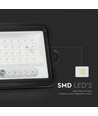 Projecteur LED Solaire 50W - 700lm, CCT 2000K-8000K, indicateur de batterie, noir, extérieur