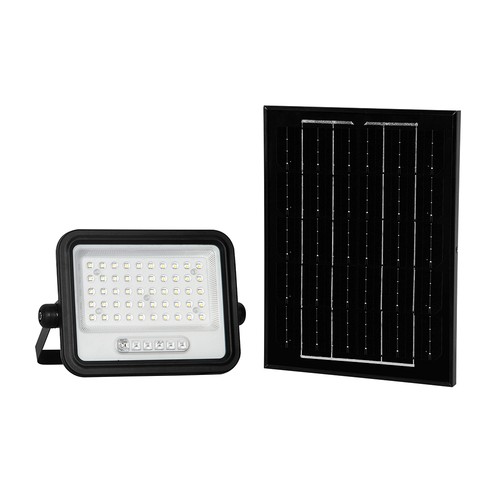 Projecteur LED VT-104W 100W - avec panneau solaire, CCT : 7 en 1, boîtier noir, indicateur de batterie, IP65