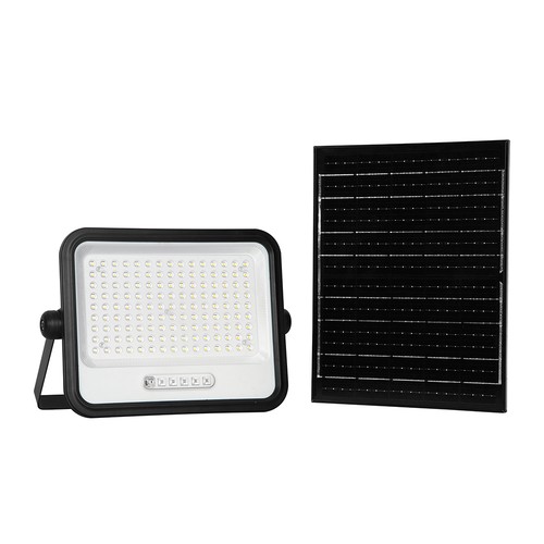 Projecteur LED Vt-304w 300W - avec panneau solaire, CCT : 7 en 1, boîtier noir, avec indicateur de batterie, IP65