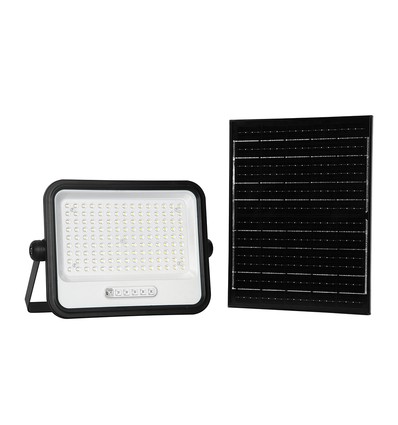 Projecteur LED Vt-304w 300W - avec panneau solaire, CCT : 7 en 1, boîtier noir, avec indicateur de batterie, IP65