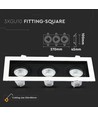 Spot encastrable 3xGU10, carré - Blanc/Noir, aluminium, sans source lumineuse, perçage : Ø256x85mm, dimensions : 270x100mm