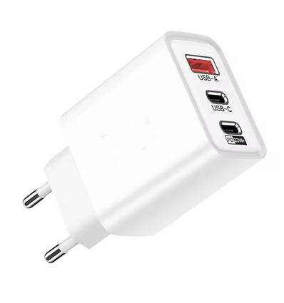 3 ports chargeur USB 65W - Blanc, USB-C+USB-A, parfait pour mobile et lampes