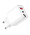 3 ports chargeur USB 65W - Blanc, USB-C+USB-A, parfait pour mobile et lampes