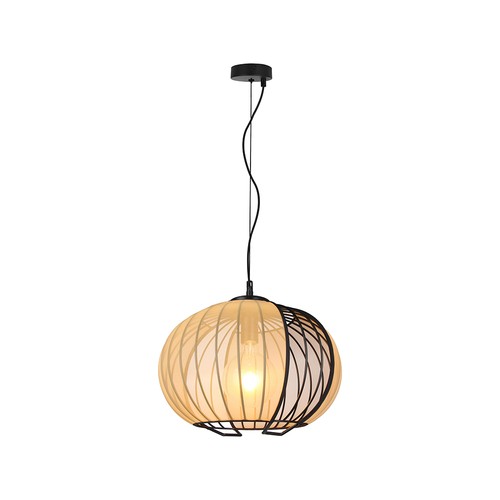 Suspension design E27 - Ø40cm, Noir mat et beige, sans source lumineuse