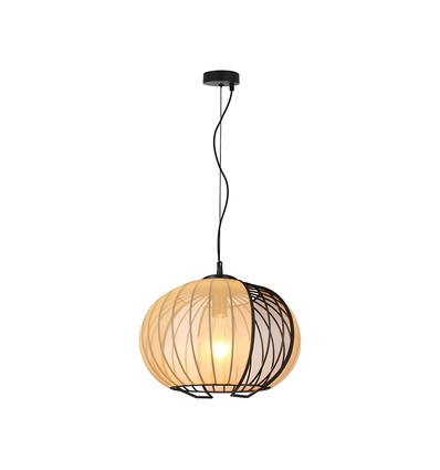 Suspension design E27 - Ø40cm, Noir mat et beige, sans source lumineuse