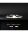 Suspension design G9 - Noir/blanc, métal et verre, Ø45cm, hauteur réglable jusqu'à 1,5m, sans source lumineuse
