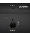 Suspension design E27, Ø28cm - Noir, métal et céramique, sans source lumineuse, max 60W
