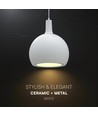 Suspension design E27, Ø28cm - Céramique et métal, blanc, sans source lumineuse