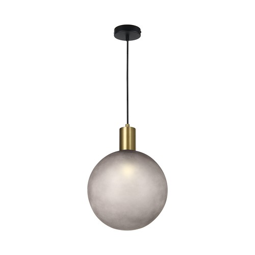 Monture de suspension design E27 - Ø10cm, laiton brossé et verre fumé, sans source lumineuse
