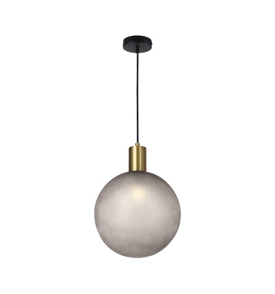 Monture de suspension design E27 - Ø10cm, laiton brossé et verre fumé, sans source lumineuse