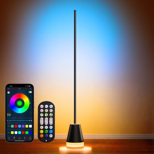 Lampadaire d'angle RGBIC+CCT 145cm - Bluetooth, contrôle par application, télécommande, 11W