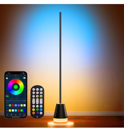 Lampadaire d'angle RGBIC+CCT 145cm - Bluetooth, contrôle par application, télécommande, 11W