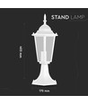 Lampe de jardin blanche 40cm, E27 - Blanc mat, IP44, aluminium, sans source lumineuse