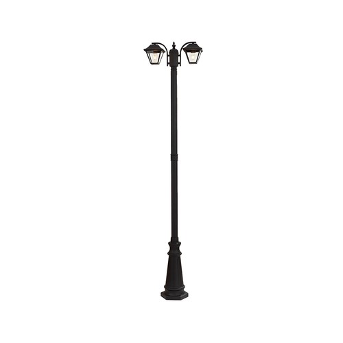 Lampadaire de jardin 2 têtes pour E27, 230cm - IP44, noir, aluminium, sans source lumineuse