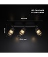 Plafonnier design LED 18W avec 3 spots - 2160lm, 3000K, noir mat, orientable, source lumineuse incl.