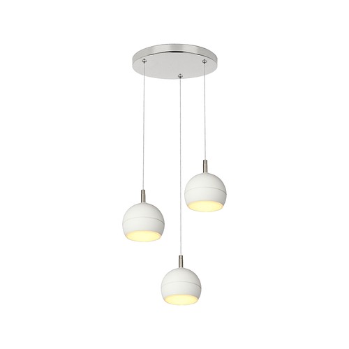 Suspension LED design 3x10W - 3600lm, 3000K, nickel brossé, finition blanche
