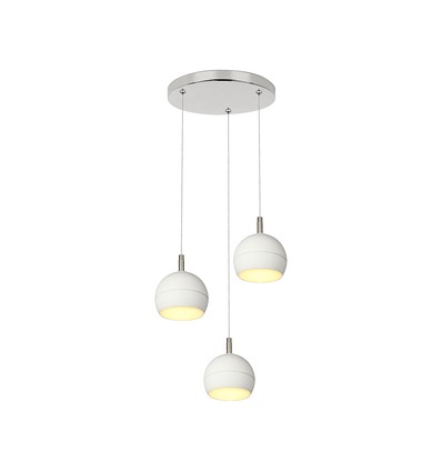 Suspension LED design 3x10W - 3600lm, 3000K, nickel brossé, finition blanche